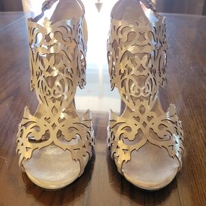 Elegant Laser-Cut Metallic Sandals